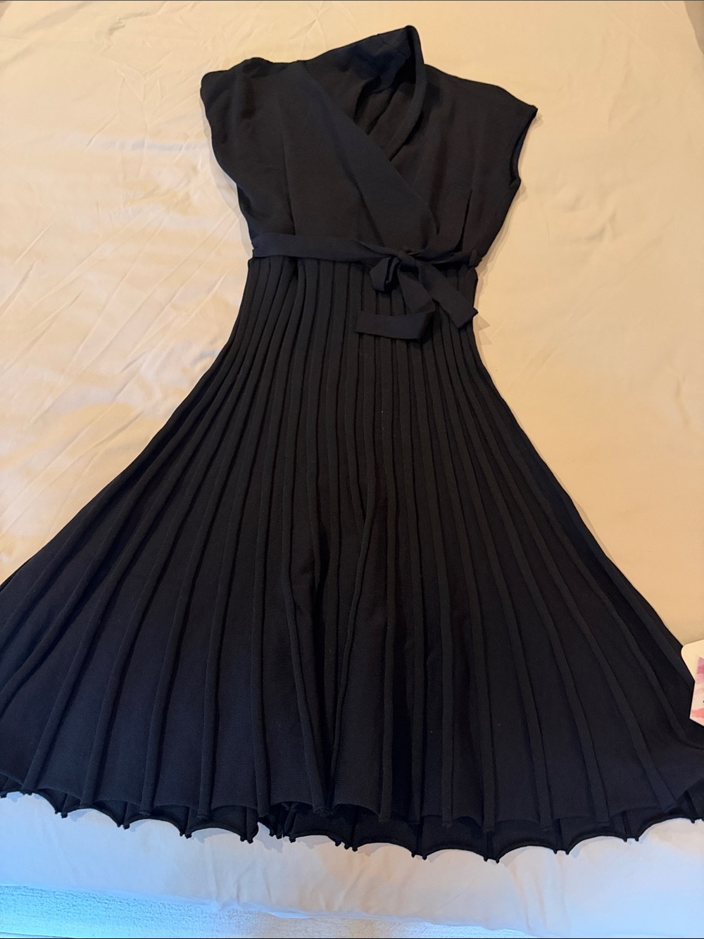 Chicwish Black Pleated Wrap-Style Midi Dress